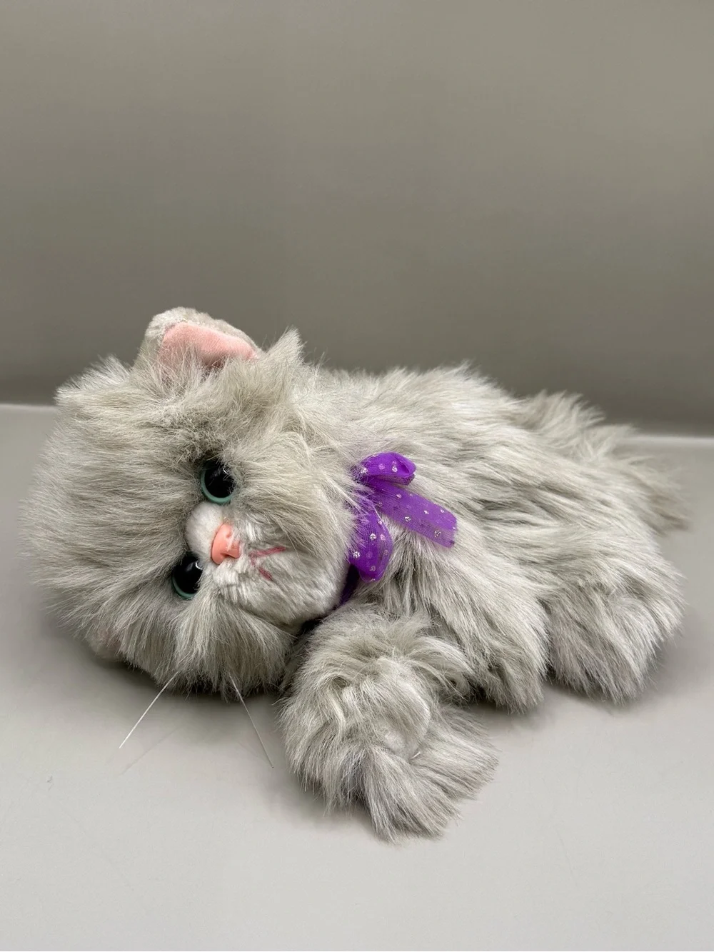 Vtg Tyco Kitty Kitty Kittens Gray Persian Stuffed Animal Plush Purring Cat
